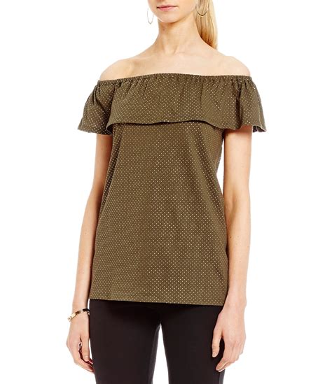 michael michael kors off shoulder flounce top 